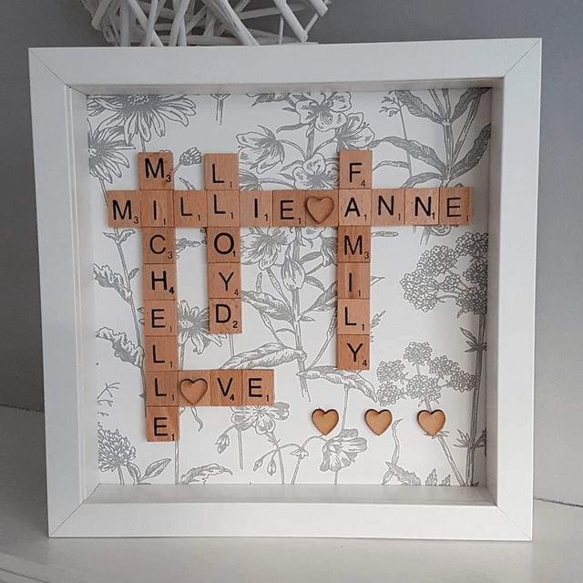 Scrabble frame grey floral background 25cm x 25cm 