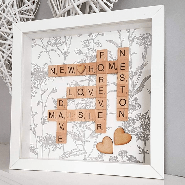 Scrabble frame grey floral background 25cm x 25cm 
