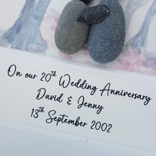 Anniversary pebble picture, blossom trees & pebble couple 