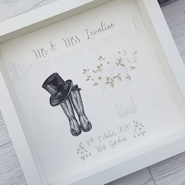 Wedding wellington boots personalised framed print