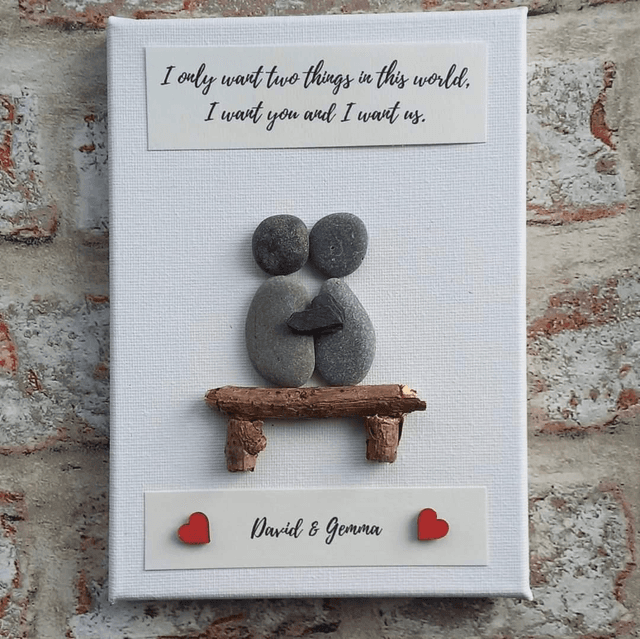 I only want two things in this world pebble picture, couple on bench