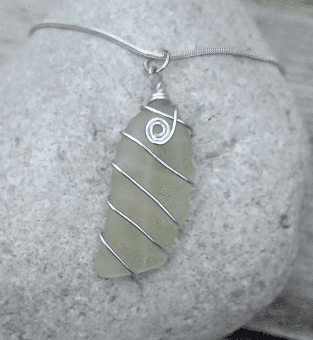 White sea glass pendant 