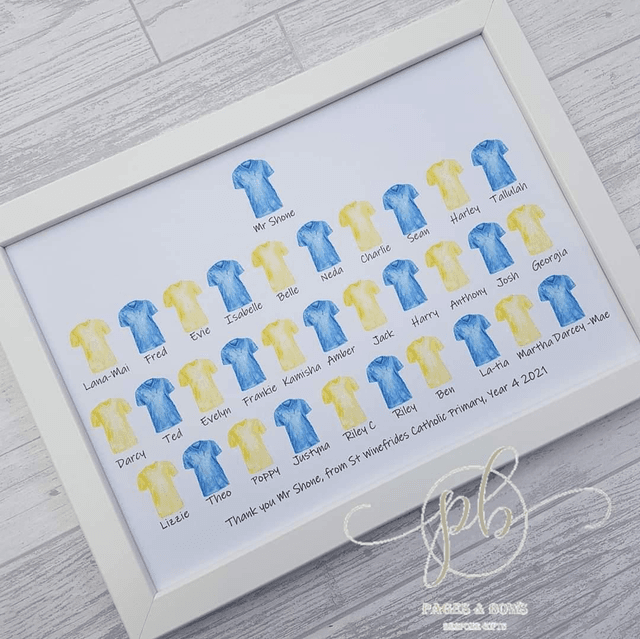 Thank you teacher shirt class print &amp; A4 Frame 