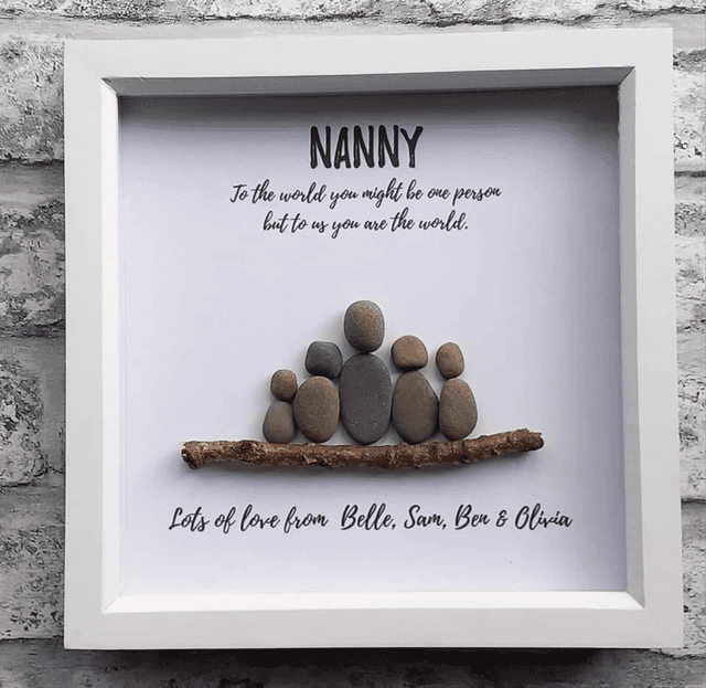 Personalised Pebble Family Picture for Nanny Custom Text for Birthday, Christmas | To us, you are the world, Gift for Nan