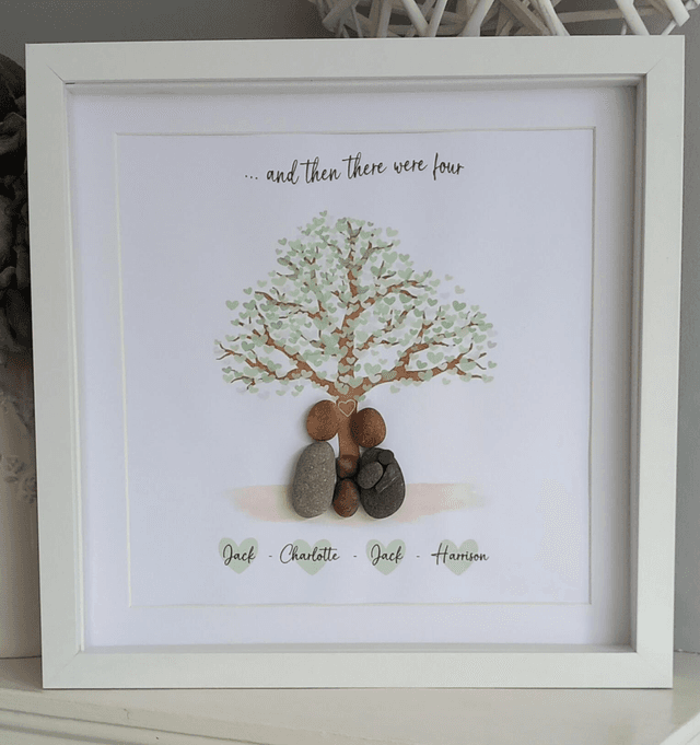 New baby personalised family pebble picture 