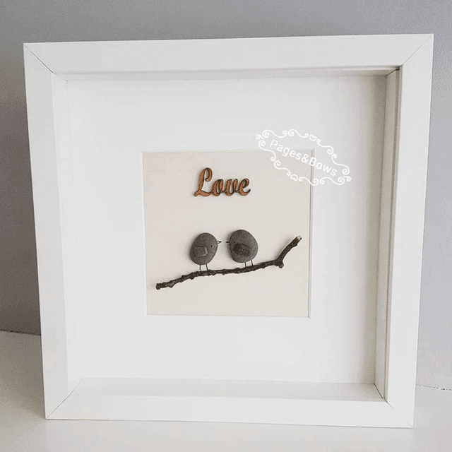 Love Birds Pebble Picture - Valentine, Engagement, Anniversary, Wedding Gift - Gift For Husband, Wife, Boyfriend, Girlfriend 
