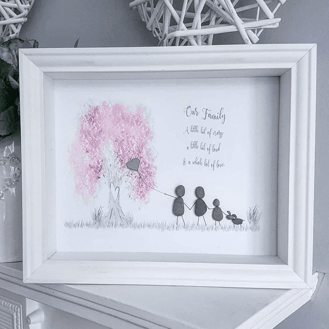 Our family blossom tree personalised pebble picture