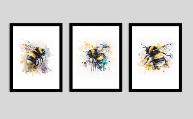 Bee prints set of 3 A4 print &amp; frame