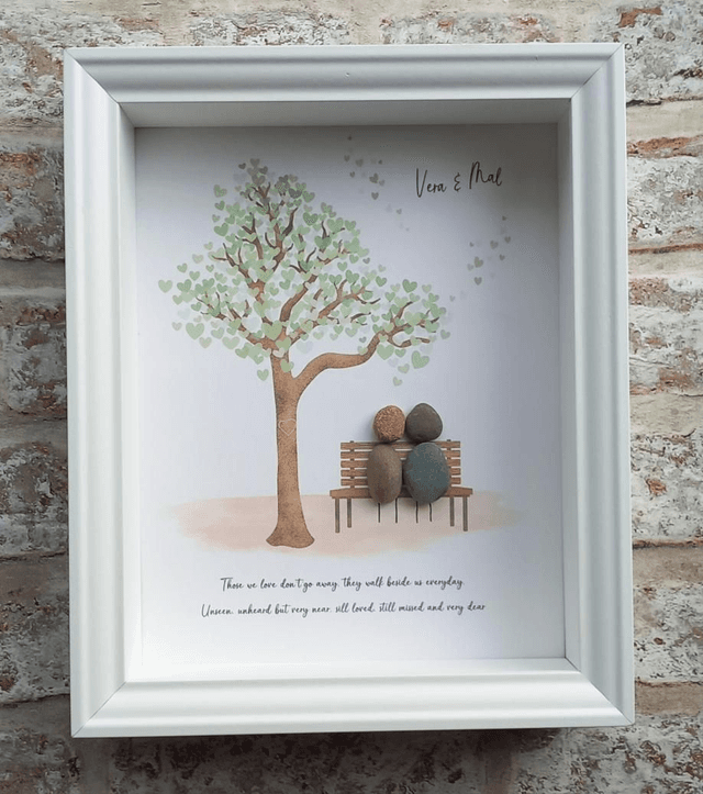 Those we love don&#039;t go away, In loving memory, Bereavement Gift, Sympathy Gift, Pebble Couple On Bench