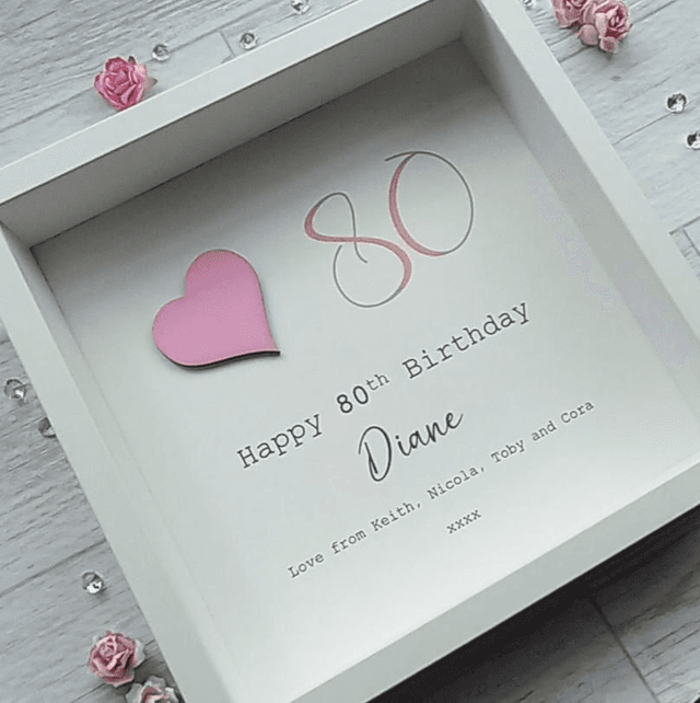 Personalised Framed 80th Birthday Gift with Pink Heart and Custom Message | Handcrafted Keepsake for Milestone Celebration