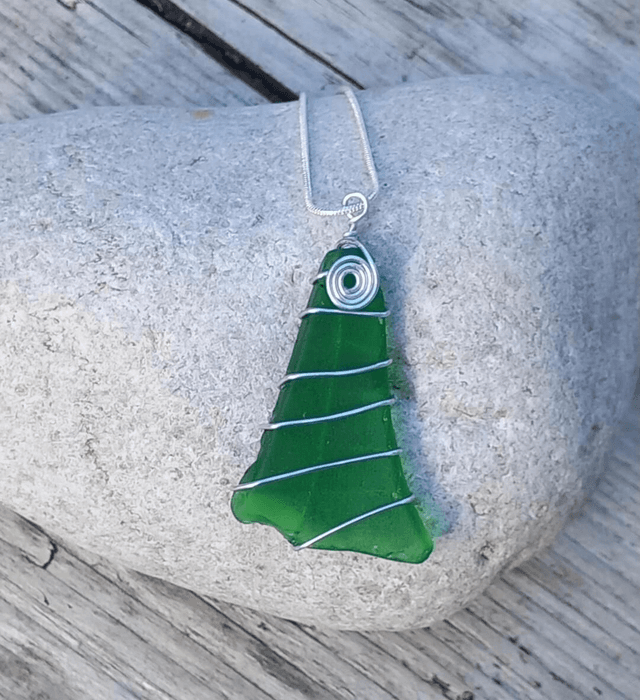 Green sea glass pendant 