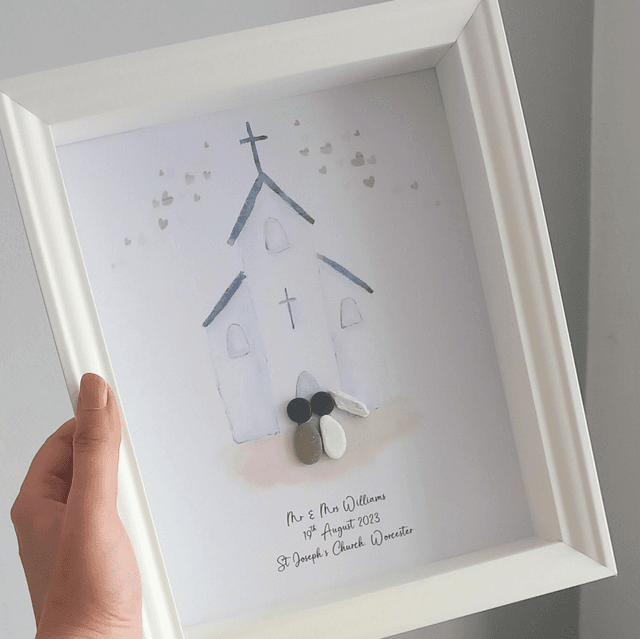 Personalised church wedding pebble picture 